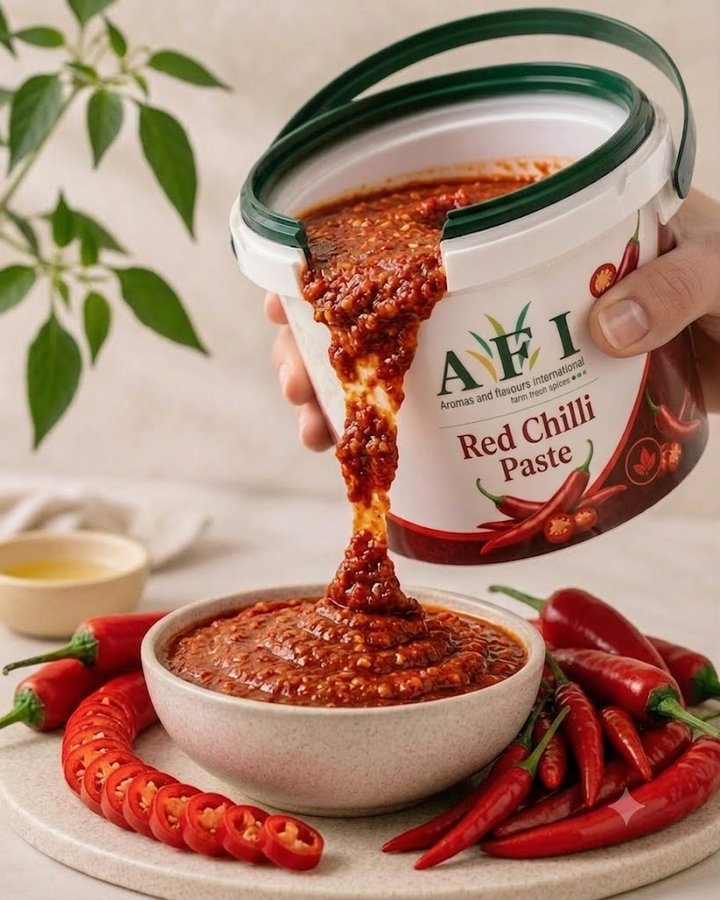 Bulk Red Chilli Paste HDPE drum export India, Capsicum Annum L
